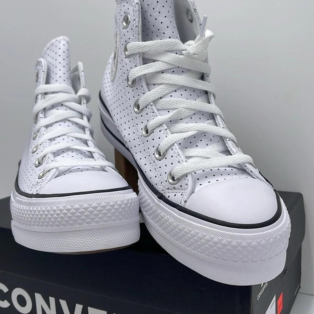 Converse WMNS A13412C CTAS LIFT HI WHITE PERFORATED/WHITE/BLACK Platforms Sneakr